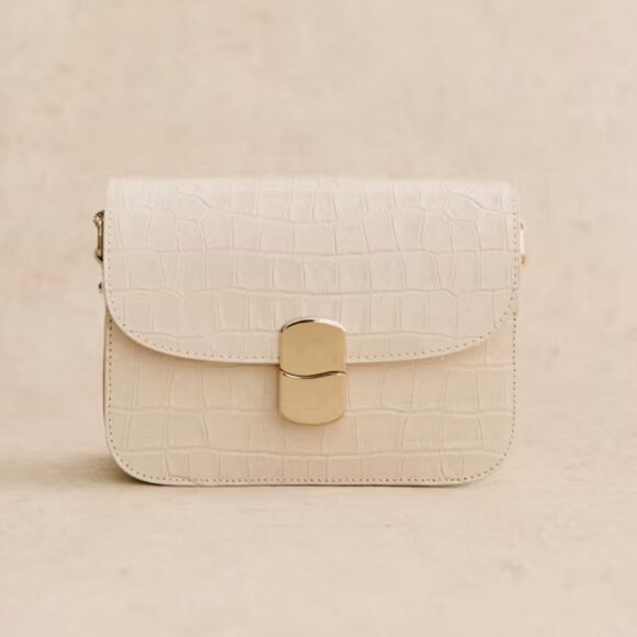 Sezane Milo Mini Classic Bag  Ecru Croco Print w/ Gold Chain Strap - Picture 2 of 12